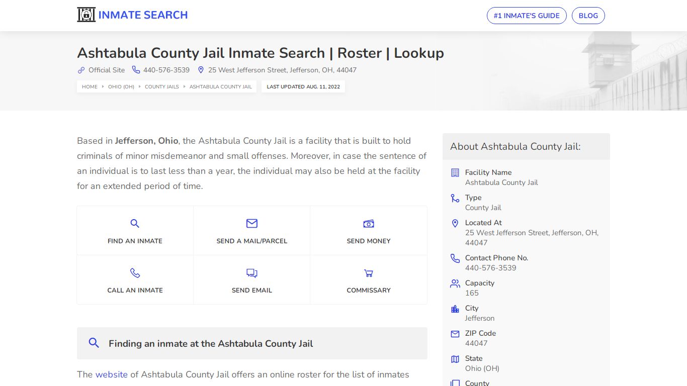 Ashtabula County Jail Inmate Search | Roster | Lookup